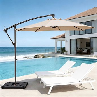 10FT Round Cantilever Offset Patio Umbrella with 360° Rotation & Tilt Function