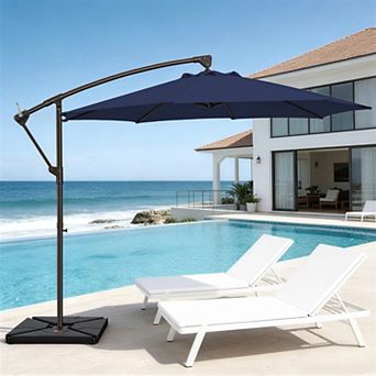 10FT Round Cantilever Offset Patio Umbrella with 360° Rotation & Tilt Function