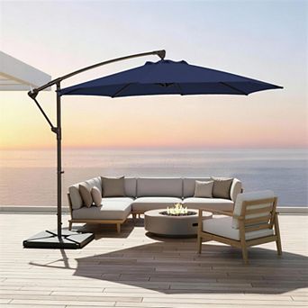 10FT Round Cantilever Offset Patio Umbrella with 360° Rotation & Tilt Function