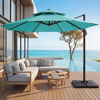 10ft Red Patio Cantilever Umbrella with Crank & Tilt(Base not Included)