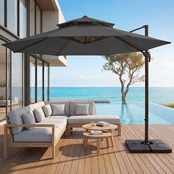 10ft Red Patio Cantilever Umbrella with Crank & Tilt(Base not Included)