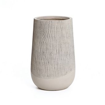 LuxenHome Blended Wood Pattern Round Tapered Tall MgO Planter, Indoor and Outdoor