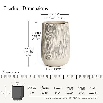 LuxenHome Wood‑Look Textured MgO Planter, Beige Decorative Garden Pot, Indoor and Outdoor