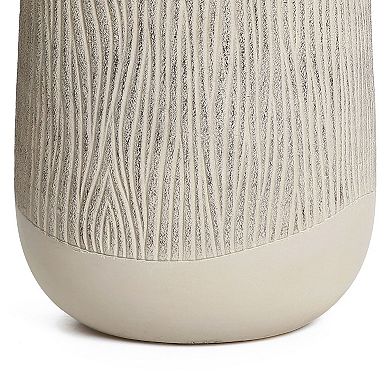 LuxenHome Wood‑Look Textured MgO Planter, Beige Decorative Garden Pot, Indoor and Outdoor