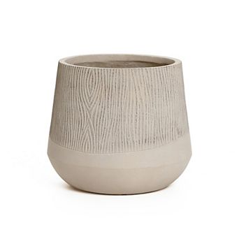 LuxenHome Blended Wood Pattern Round Tapered Bowl MgO Planter, Indoor and Outdoor