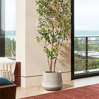 LuxenHome Blended Wood Pattern Round Tapered Bowl MgO Planter, Indoor and Outdoor