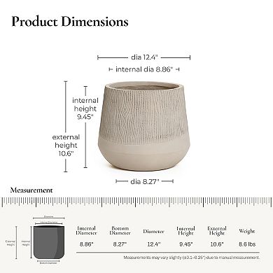 LuxenHome Blended Wood Pattern Round Tapered Bowl MgO Planter, Indoor and Outdoor