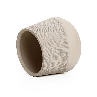 LuxenHome Blended Wood Pattern Round Tapered Bowl MgO Planter, Indoor and Outdoor