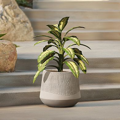 LuxenHome Blended Wood Pattern Round Tapered Bowl MgO Planter, Indoor and Outdoor