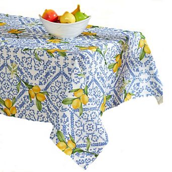 Italian Lemons And Blue Patterned Tablecloth Perfect For Spring And Summer Decorating