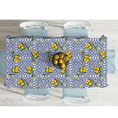 Italian Lemons And Blue Patterned Tablecloth Perfect For Spring And Summer Decorating