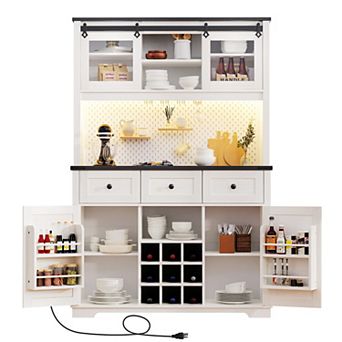 Merax Farmhosue Pantry Bar Cabinet with Internal Storage Rack,Kitchen Cabinet