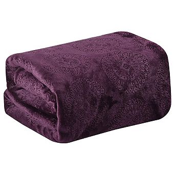 SimpleElegance Sunburst Medallion Embossed Plush Throw Blanket