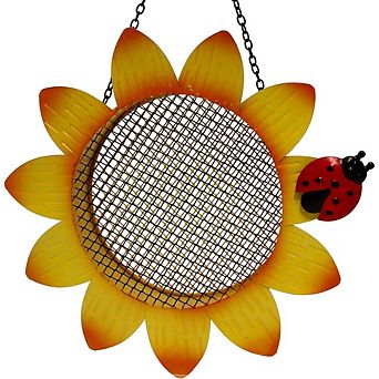 Gift Essentials Metal Yellow Sunflower with Ladybug Mesh Bird Feeder - 9"