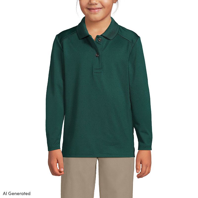Girls 4-16 Lands' End Long Sleeve Feminine Fit Polo Shirt, Girl's, Size: XS(4/5), Green