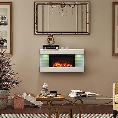 Mondawe Electric Fireplace Integrated 3-Sided Fireplace with 32" Suspended LED Light Mantel