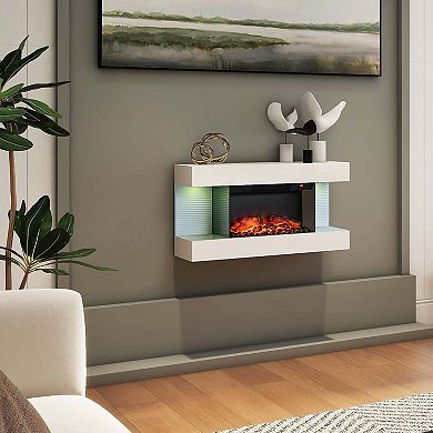 Mondawe Electric Fireplace Integrated 3-Sided Fireplace with 32" Suspended LED Light Mantel