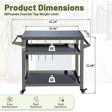 Mondawe 3-Shelf Outdoor Grill Table,With Storage Space,Rotating Wheels,Rust Resistant And Durable