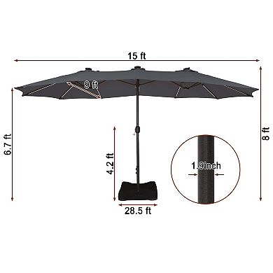 Mondawe 15 ft. Large Double-Sided Outdoor Twin Patio Market Umbrella with Crank and Base