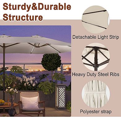 Mondawe 15 ft. Large Double-Sided Outdoor Twin Patio Market Umbrella with Crank and Base