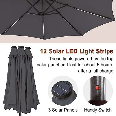 Mondawe 15 ft. Large Double-Sided Outdoor Twin Patio Market Umbrella with Crank and Base