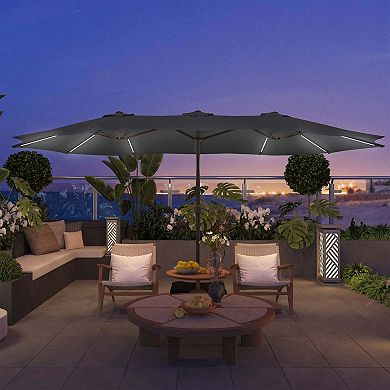 Mondawe 15 ft. Large Double-Sided Outdoor Twin Patio Market Umbrella with Crank and Base