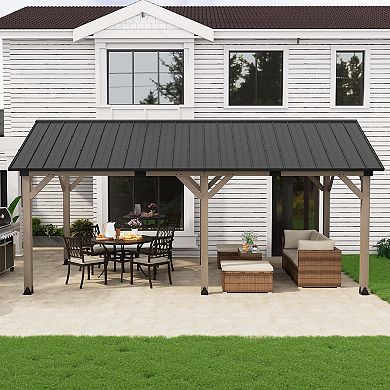 Mondawe 12x20 ft. Cedar Framed Wooden Gazebo Patio Gazebo with Galvanized Steel Gable Hardtop Roof
