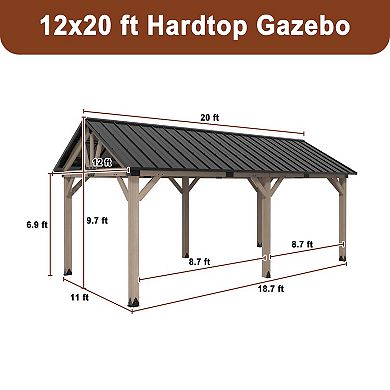 Mondawe 12x20 ft. Cedar Framed Wooden Gazebo Patio Gazebo with Galvanized Steel Gable Hardtop Roof