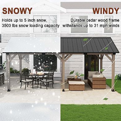 Mondawe 12x20 ft. Cedar Framed Wooden Gazebo Patio Gazebo with Galvanized Steel Gable Hardtop Roof