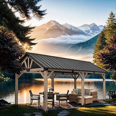 Mondawe 12x20 ft. Cedar Framed Wooden Gazebo Patio Gazebo with Galvanized Steel Gable Hardtop Roof