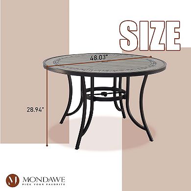 Mondawe 48 in. Round Cast Aluminum Outdoor Dining Table Ceramic Tabletop Patio Accent Table