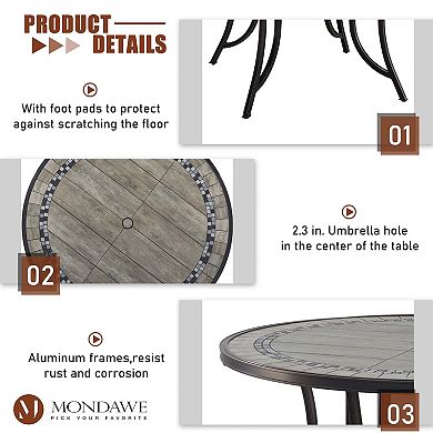 Mondawe 48 in. Round Cast Aluminum Outdoor Dining Table Ceramic Tabletop Patio Accent Table