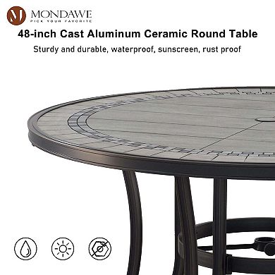 Mondawe 48 in. Round Cast Aluminum Outdoor Dining Table Ceramic Tabletop Patio Accent Table