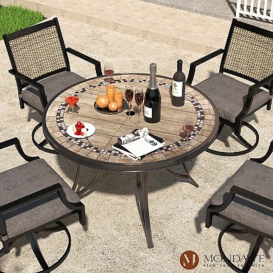 Mondawe 48 in. Round Cast Aluminum Outdoor Dining Table Ceramic Tabletop Patio Accent Table