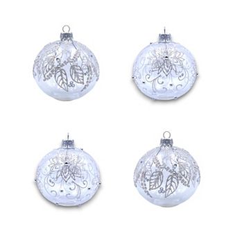 Discover Europe Made in Poland Silver Designs Glass Christmas Ornaments Set of 4