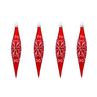 Discover Europe Made in Poland Red & Silver Glass Icicles Christmas Ornament Set of 4