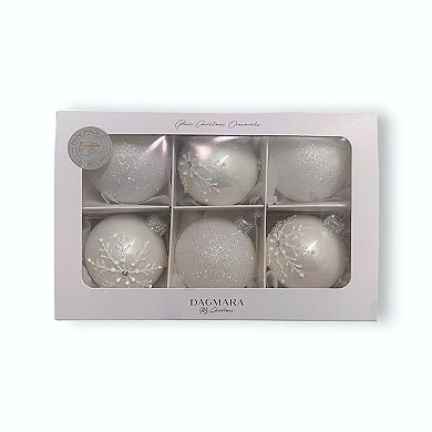 Discover Europe Made in Poland Snowflake Glass Ball Christmas Ornament Set of 6