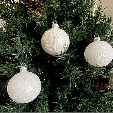 Discover Europe Made in Poland Snowflake Glass Ball Christmas Ornament Set of 6