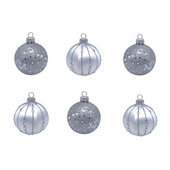 Discover Europe Made in Poland Silver Glass Ball Christmas Ornament Set of 6