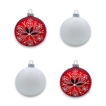 Discover Europe Made in Poland Red & White Glass Christmas Ornaments Set of 4
