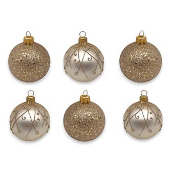 Discover Europe Made in Poland Gold Glitter Glass Ball Christmas Ornament Set of 6
