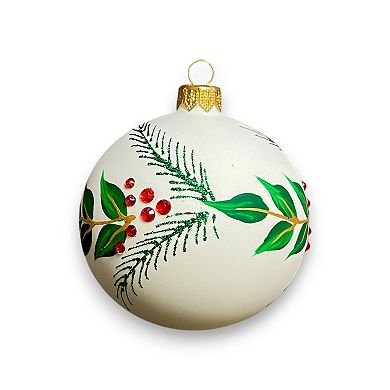 Discover Europe Made in Poland Red Botanical Glass Christmas Ornaments Set of 4