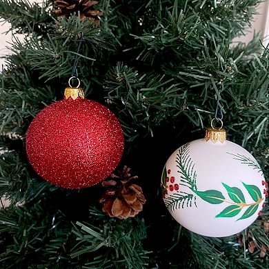 Discover Europe Made in Poland Red Botanical Glass Christmas Ornaments Set of 4