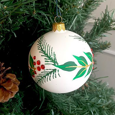 Discover Europe Made in Poland Red Botanical Glass Christmas Ornaments Set of 4