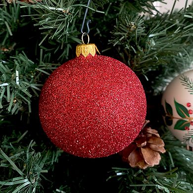 Discover Europe Made in Poland Red Botanical Glass Christmas Ornaments Set of 4