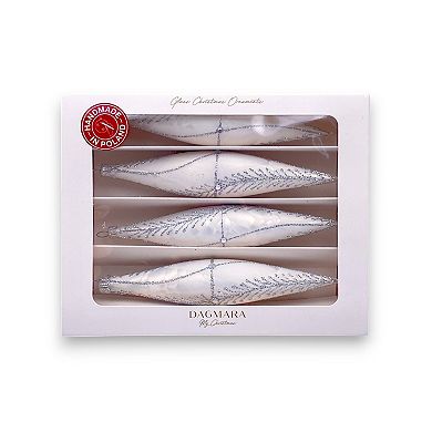 Discover Europe Made in Poland White Glass Icicles Christmas Ornament Set of 4