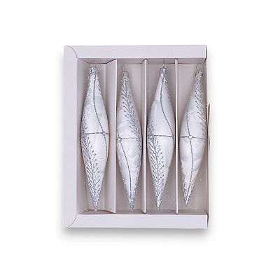 Discover Europe Made in Poland White Glass Icicles Christmas Ornament Set of 4