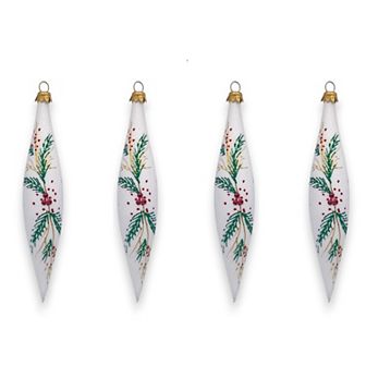 Discover Europe Made in Poland Mistletoe Glass Icicles Christmas Ornament Set of 4