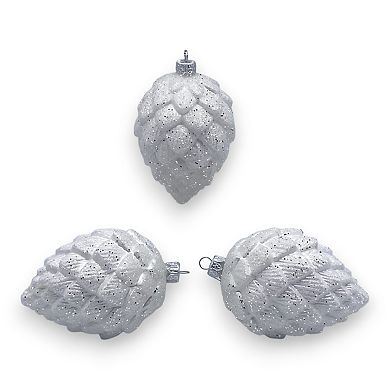 Discover Europe Made in Poland White Glass Pinecone Christmas Ornament Set of 3