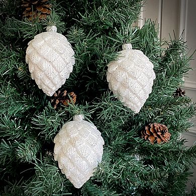 Discover Europe Made in Poland White Glass Pinecone Christmas Ornament Set of 3